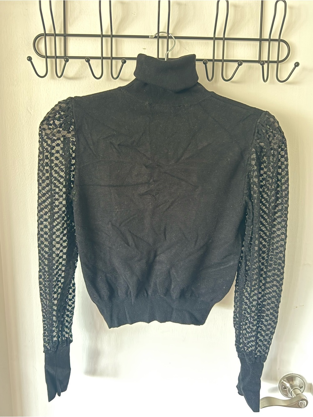 Zara Black Lace-Detail Turtleneck Sweater